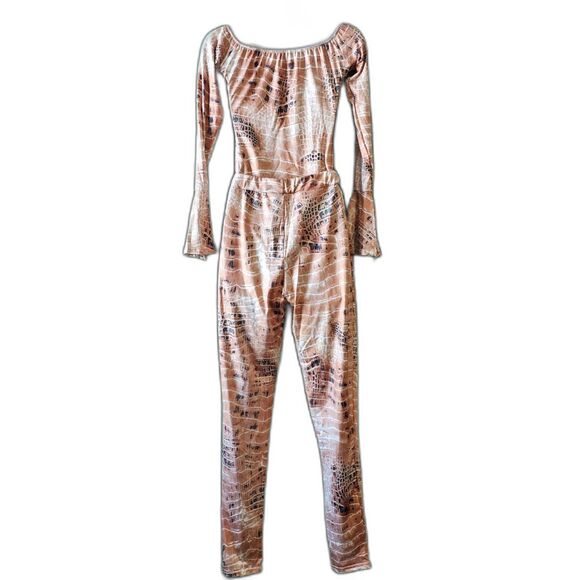 Snakeskin Long Sleeve Bodysuit Top Legging Set Sz S - Picture 2 of 8